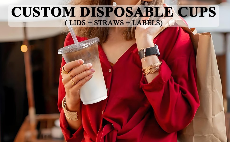 Großhandel individuelle transparente Plastikbecher 12/16/20oz mit Deckeln und Strohhalmen, personalisierte Aufkleber für Getränke, geeignet für Hochzeiten, Partys und geschäftliche Anlässe (16oz (500ml)), OEM Hersteller