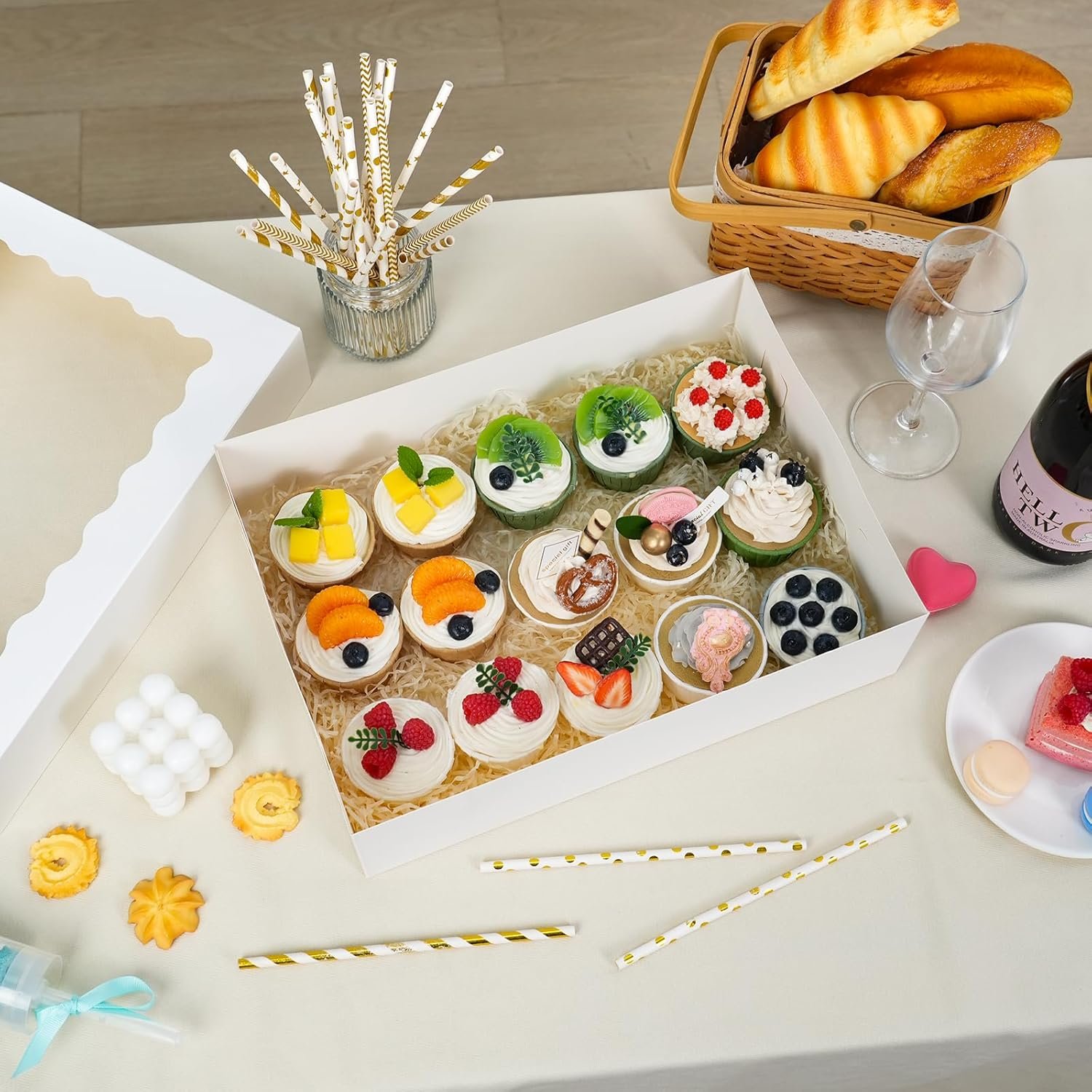 Großhandel 20 Stück 14x10x4 Zoll Bäcker-Boxen, weiße Viertel-Bäckerei-Boxen mit Fenster für Kuchen, Gebäck, Donuts, Cupcakes und Tortenverpackungen, individuell bedruckbar, vom Hersteller in Großmenge erhältlich.