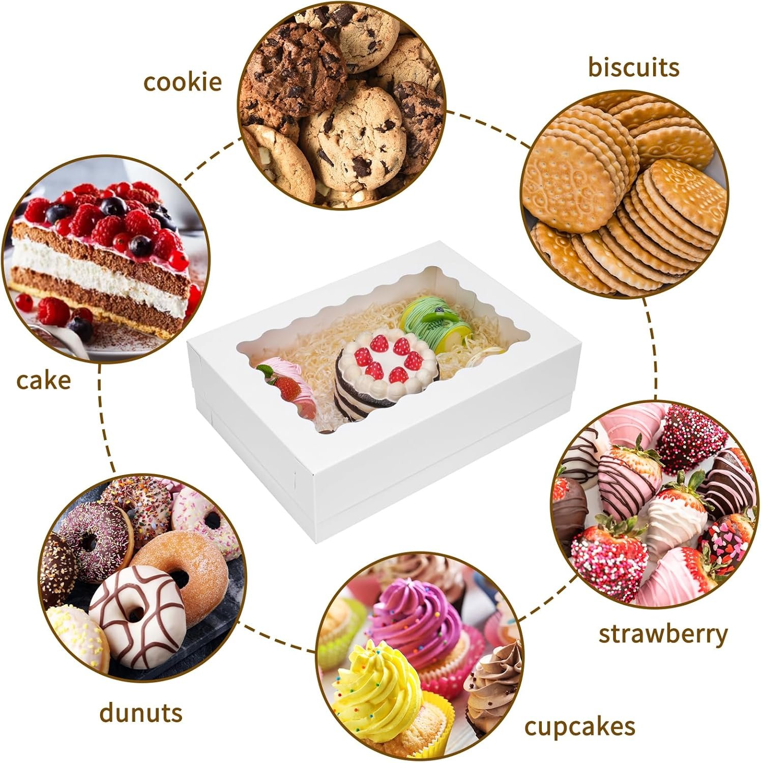 Großhandel 20 Stück 14x10x4 Zoll Bäcker-Boxen, weiße Viertel-Bäckerei-Boxen mit Fenster für Kuchen, Gebäck, Donuts, Cupcakes und Tortenverpackungen, individuell bedruckbar, vom Hersteller in Großmenge erhältlich.