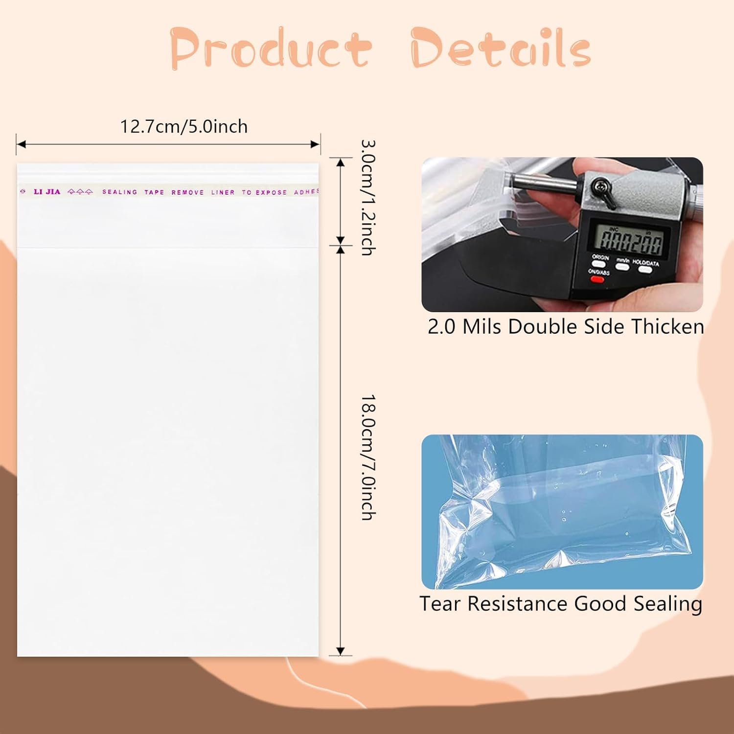 Großhandel 5x7 Zoll selbstklebende Cookie-Tüten, 100 Stück transparente plastikverpackungen, ideal für Verpackungen von Süßigkeiten und Geschenken - Individuelles Logo für eigene Marken - Selbstklebende Wrapper