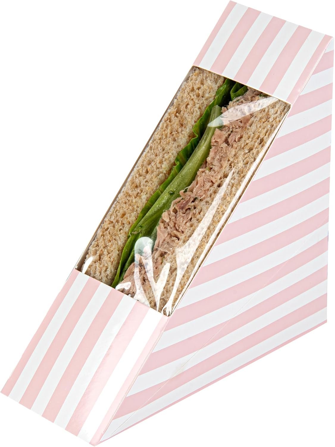 Großhandel 200 kleine Sandwich-Papierboxen, 4,8 x 2 Zoll, mit Fenster, rosa und weiße, gestreifte, fettdichte Sandwich-Behälter - individuelles Logo, OEM.