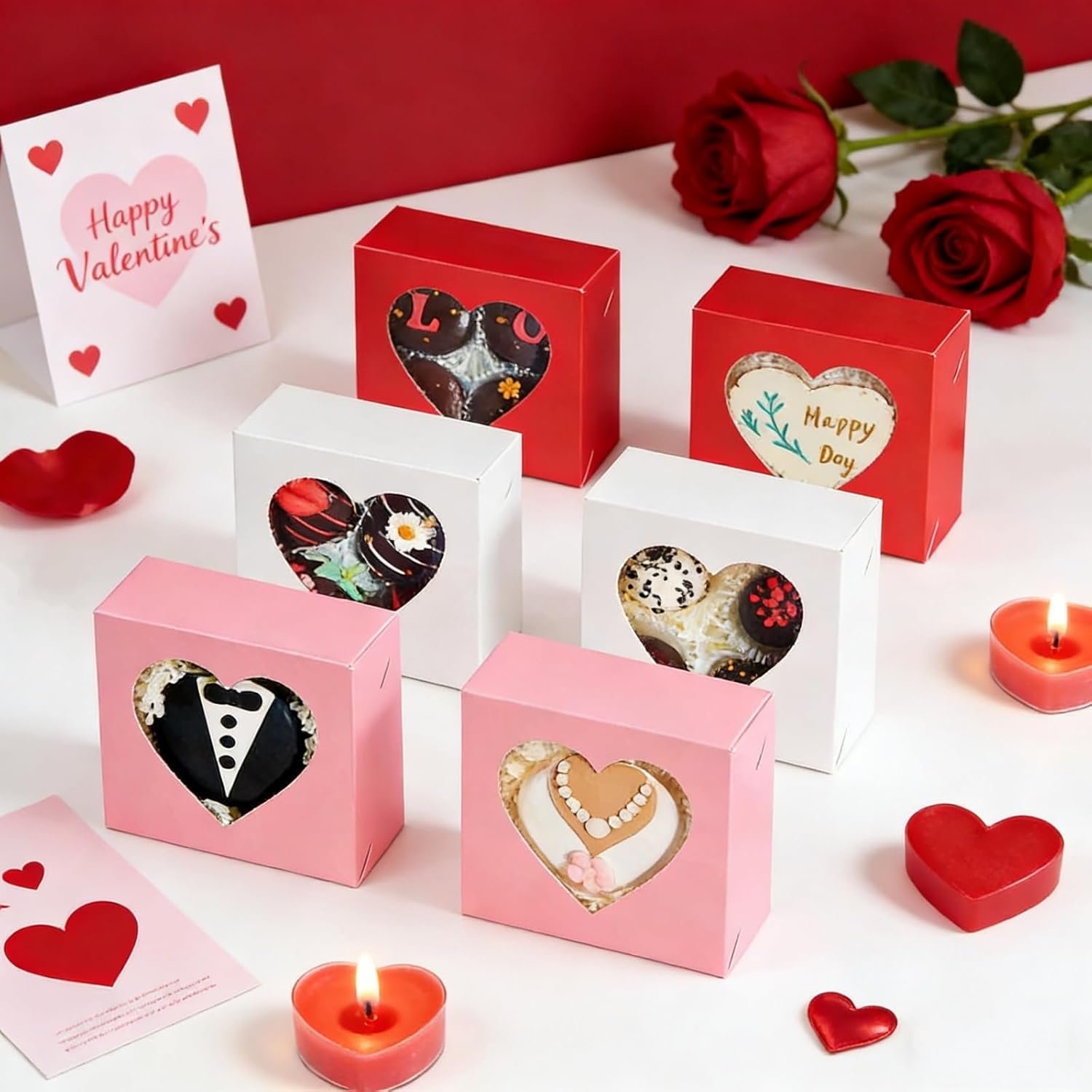 Großhandel 48Pack Mini Backschachteln 4x4x2 mit herzförmigem Fenster für Kekse, Kuchen und Pralinen - Individuelles Logo für Valentinstag Geschenke von Hersteller.