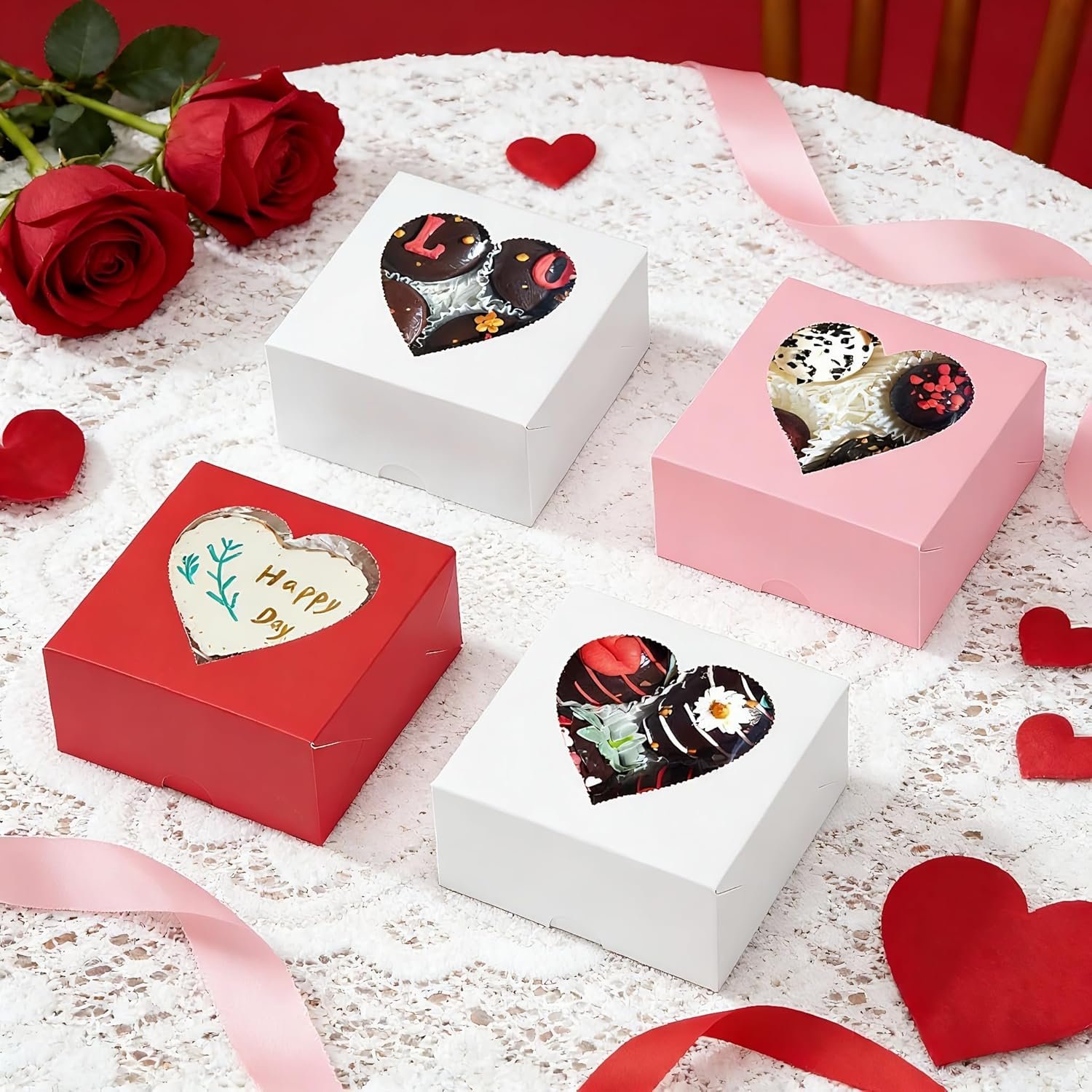 Großhandel 48Pack Mini Backschachteln 4x4x2 mit herzförmigem Fenster für Kekse, Kuchen und Pralinen - Individuelles Logo für Valentinstag Geschenke von Hersteller.