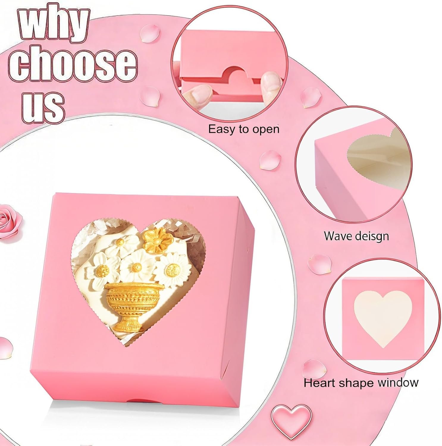 Großhandel 48Pack Mini Backschachteln 4x4x2 mit herzförmigem Fenster für Kekse, Kuchen und Pralinen - Individuelles Logo für Valentinstag Geschenke von Hersteller.