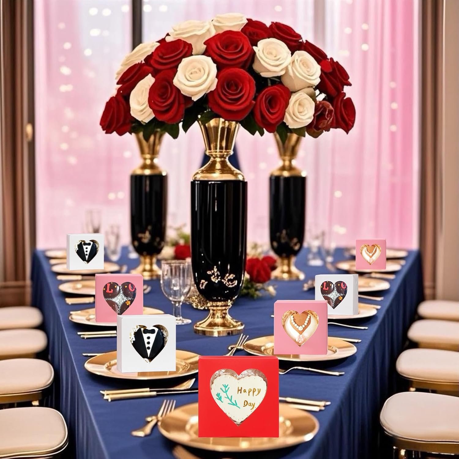 Großhandel 48Pack Mini Backschachteln 4x4x2 mit herzförmigem Fenster für Kekse, Kuchen und Pralinen - Individuelles Logo für Valentinstag Geschenke von Hersteller.