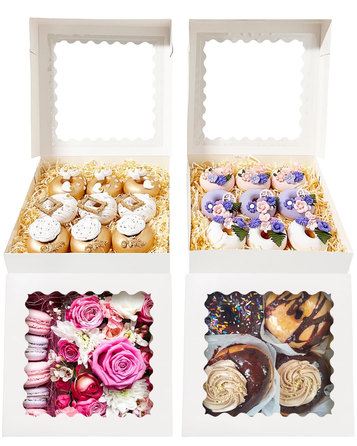 Großhandel 36 Stück Weiße Pie Boxen 9x9x2,5 Zoll Einfaches Zusammenbauen Makronen Keksboxen mit Fenster für Bäckerei, Hersteller für individuelle Logos und Eigenmarken.