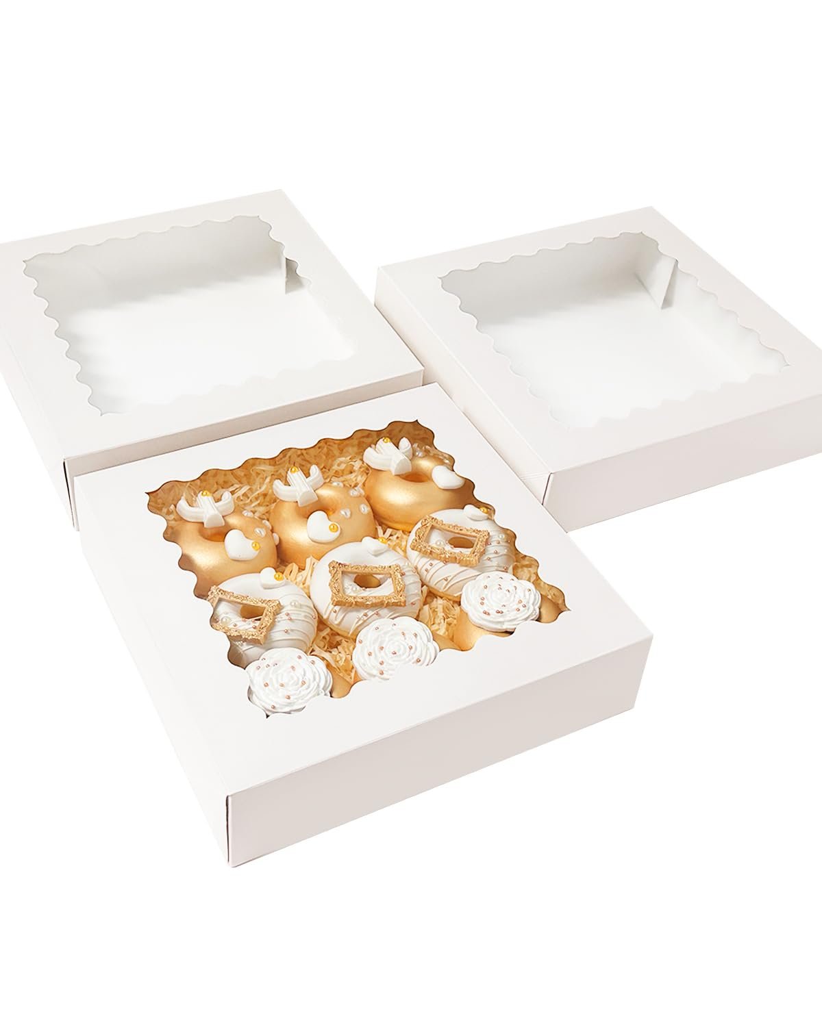 Großhandel 36 Stück Weiße Pie Boxen 9x9x2,5 Zoll Einfaches Zusammenbauen Makronen Keksboxen mit Fenster für Bäckerei, Hersteller für individuelle Logos und Eigenmarken.