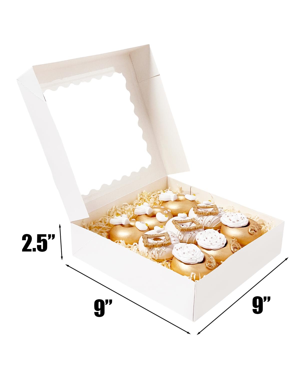 Großhandel 36 Stück Weiße Pie Boxen 9x9x2,5 Zoll Einfaches Zusammenbauen Makronen Keksboxen mit Fenster für Bäckerei, Hersteller für individuelle Logos und Eigenmarken.