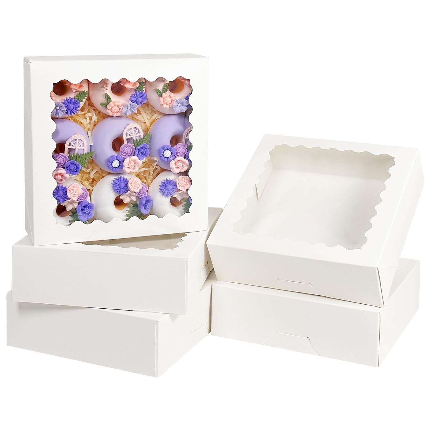 Großhandel 36 Stück Weiße Pie Boxen 9x9x2,5 Zoll Einfaches Zusammenbauen Makronen Keksboxen mit Fenster für Bäckerei, Hersteller für individuelle Logos und Eigenmarken.