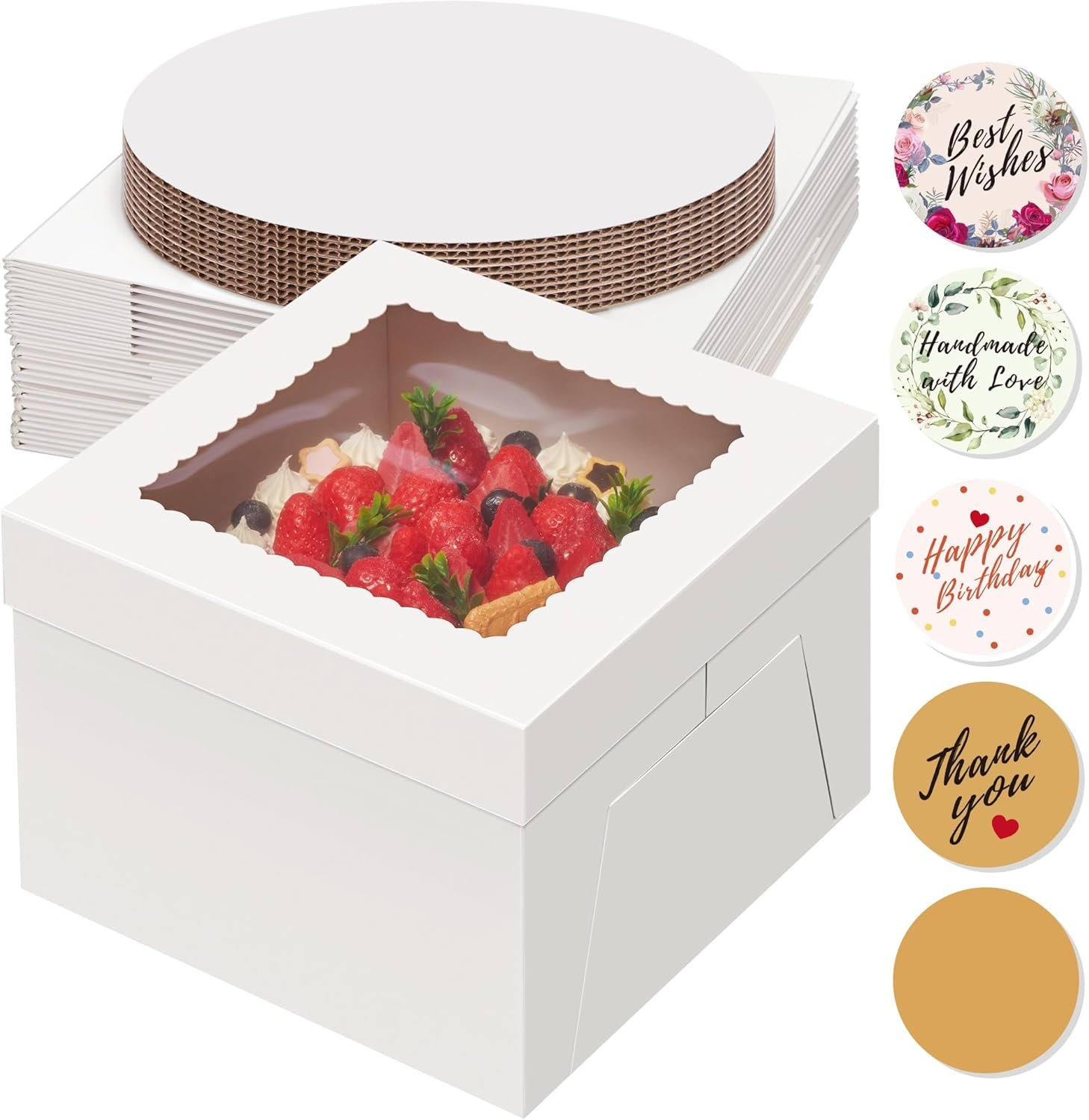 Großhandel 10 Sets Kuchenboxen 10x10x8 Zoll, weiße hohe Pappbehälter für mehrstöckige Desserts, perfekt für Dekorationen, individuelles Logo und OEM für Bäckerei-Nutzung.