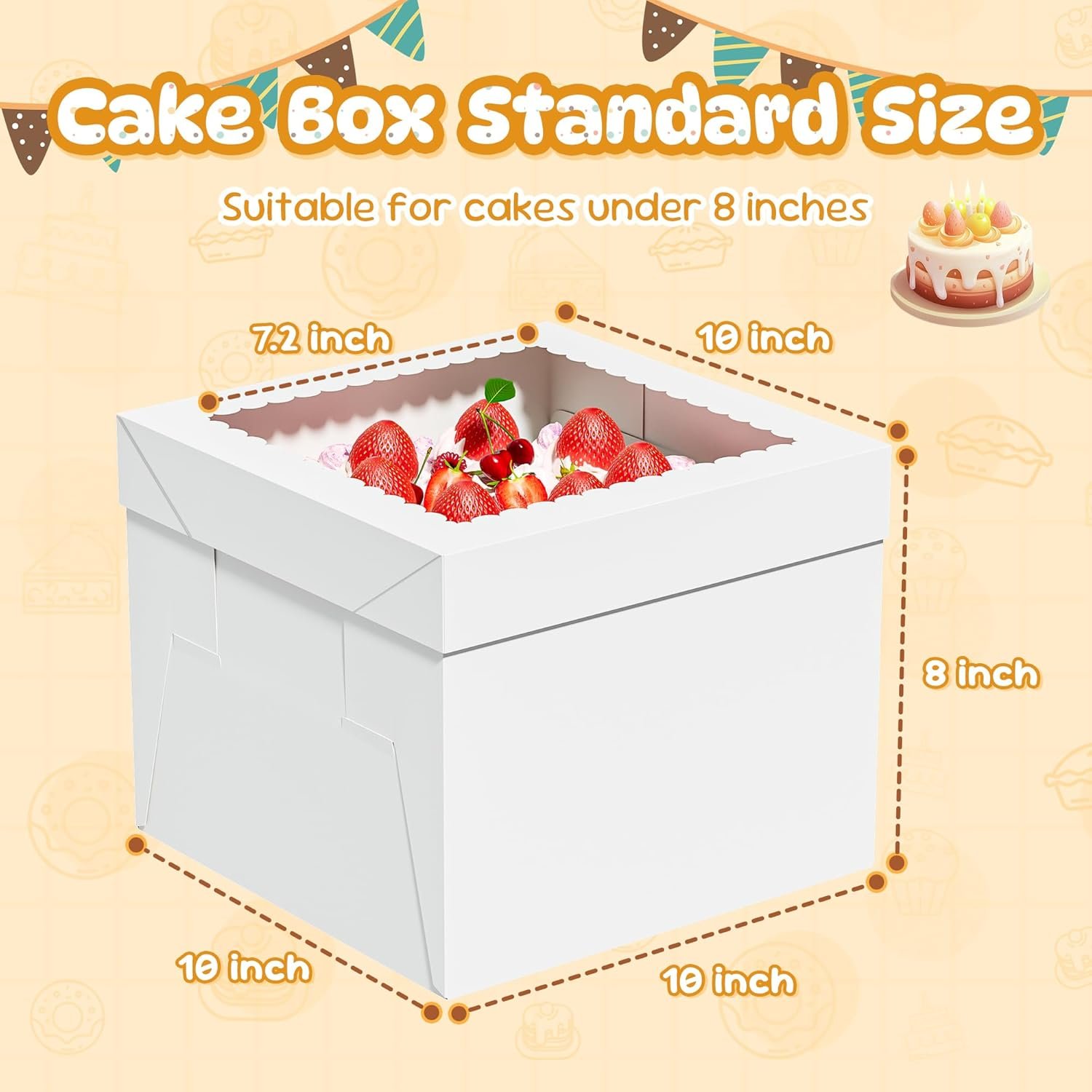 Großhandel 7er Pack Kuchenboxen, 10x10x8 Zoll hohe Boxen mit Fenster, weiße Backwarenboxen mit unterliegenden Kuchenplatten, für Torten, Kekse, Desserts, Gebäck, Geburtstagsfeiern, Muttertag, Hochzeiten, Individuelles Logo, Hersteller. Großhandel 7er Pack Kuchenboxen, 10x10x8 Zoll hohe Boxen mit Fenster, weiße Backwarenboxen mit unterliegenden Kuchenplatten, für Torten, Kekse, Desserts, Gebäck, Geburtstagsfeiern, Muttertag, Hochzeiten, Individuelles Logo, Hersteller.