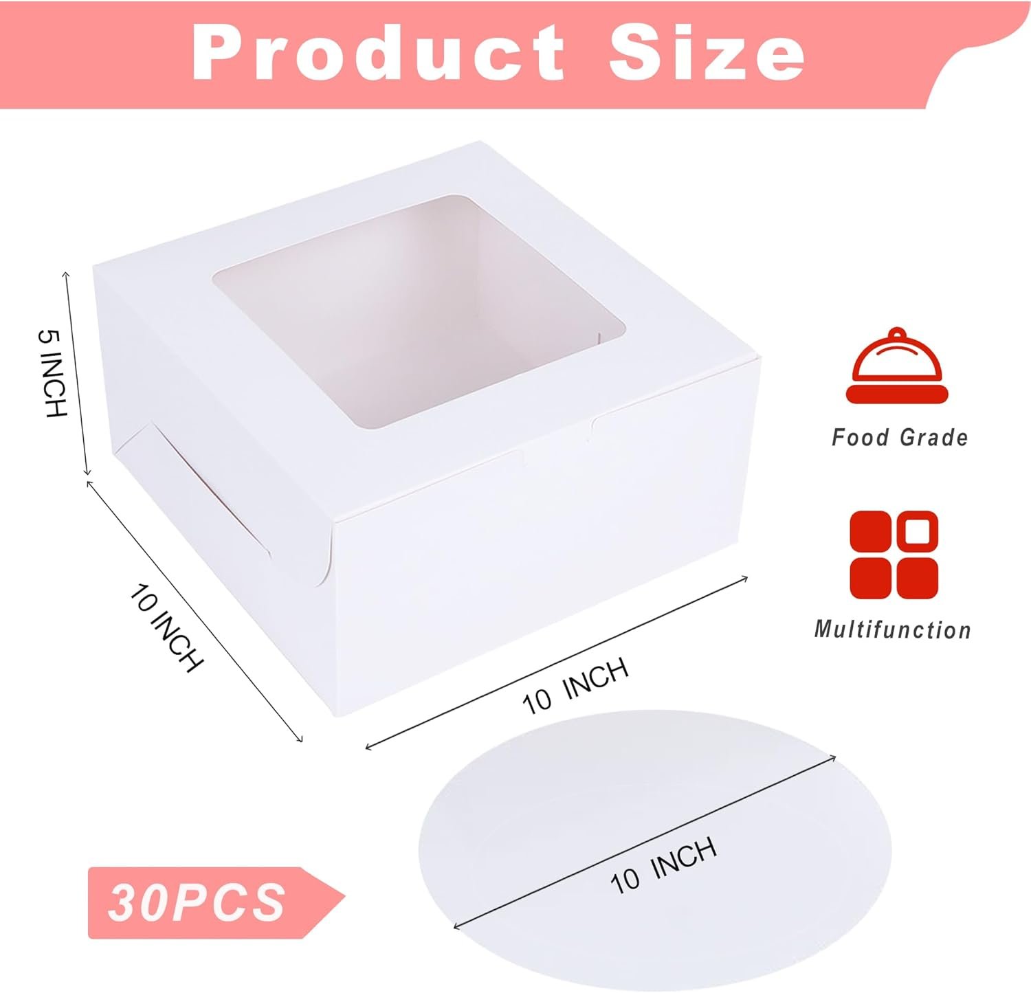 Großhandel 10x10x5 Zoll Kuchenbox mit Fenster und Kuchenboards (60 Stück: 30 Boxen und 30 Boards) OEM für Kuchen, Dessert, Keks, Geburtstag, Party, Hochzeit bei zuverlässigen Herstellern.