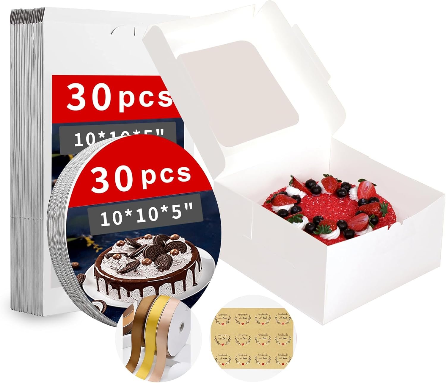 Großhandel 10x10x5 Zoll Kuchenbox mit Fenster und Kuchenboards (60 Stück: 30 Boxen und 30 Boards) OEM für Kuchen, Dessert, Keks, Geburtstag, Party, Hochzeit bei zuverlässigen Herstellern.