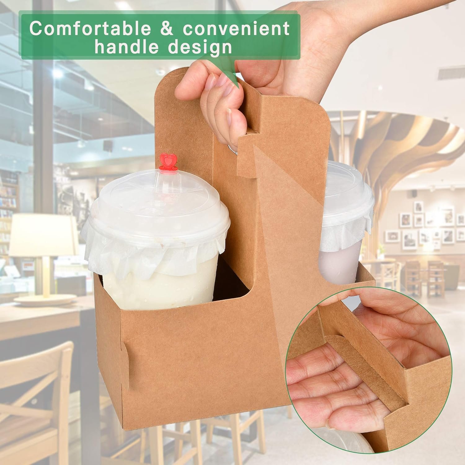 Großhandel 2er Einweg Getränke-Träger mit Griff, Kraftpapier Becherhalter für heiße und kalte Getränke, OEM Kaffeebecher Halter für Essenslieferdienst (20, Kraft)