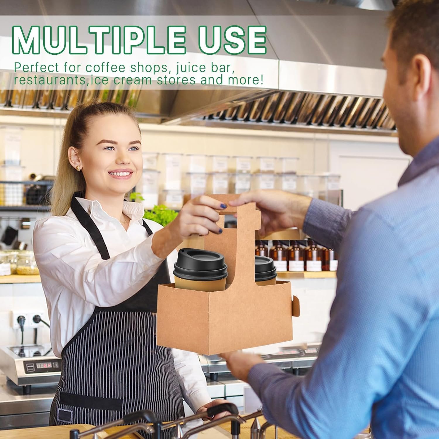 Großhandel 2er Einweg Getränke-Träger mit Griff, Kraftpapier Becherhalter für heiße und kalte Getränke, OEM Kaffeebecher Halter für Essenslieferdienst (20, Kraft)