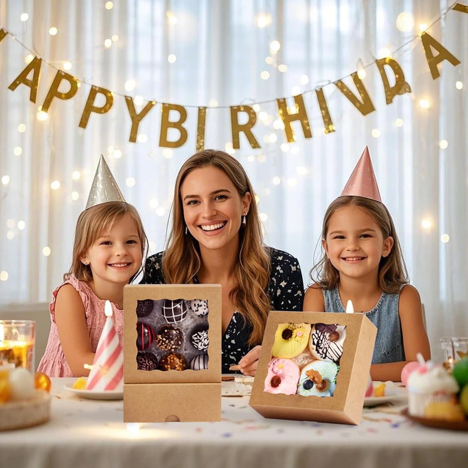 Großhandel 20 Stück Backboxen 5x5x2 Zoll mit Fenster für Cookies, Macarons, Mini-Kuchen, Schokoladenüberzogene Erdbeeren, Brownies & Pies - Individuelles Logo vom Hersteller