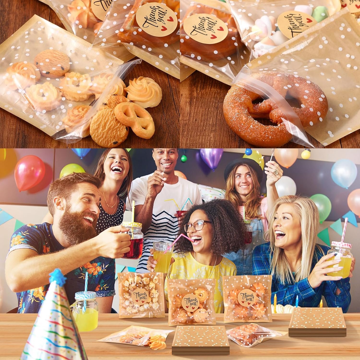 Großhandel 50 Stück selbstklebende Cellophan-Tüten mit Punkten, 5,6 x 5,6 Inch, inklusive Dankesaufkleber für Partygeschenke, Gebäck, Süßigkeiten und Konditorei - Individuelles Logo, Hersteller, Bulk Großhandel 50 Stück selbstklebende Cellophan-Tüten mit Punkten, 5,6 x 5,6 Inch, inklusive Dankesaufkleber für Partygeschenke, Gebäck, Süßigkeiten und Konditorei - Individuelles Logo, Hersteller, Bulk