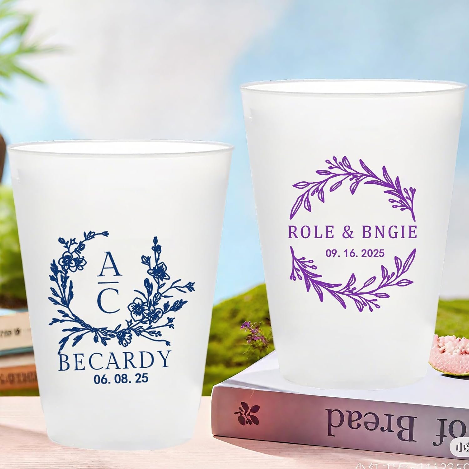 Großhandel personalisierte Frosted Hochzeitsbecher 12 oz, individuelles Logo für Engagement Party Becher, OEM benutzerdefinierte Tassen in Bulk