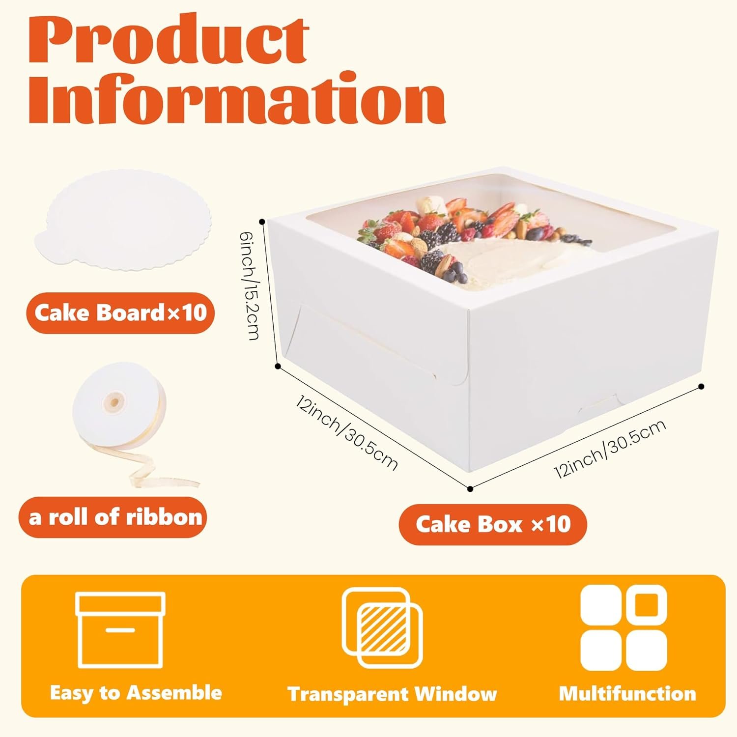 Großhandel 20 Stück Kuchenboxen mit Fenster und Kuchenböden 12x12x6 Zoll für Geschenke, Individuelles Logo, Hersteller.