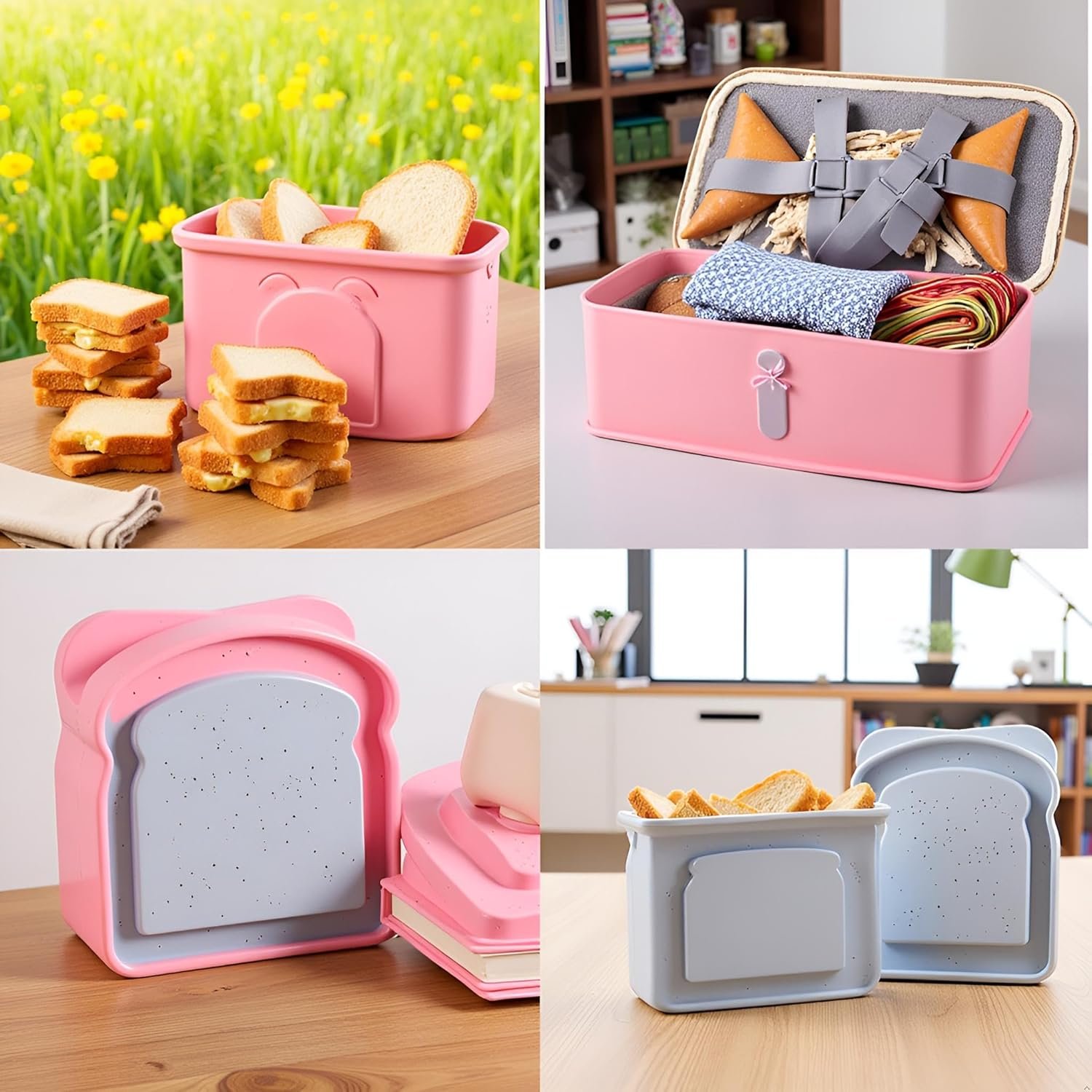 Großhandel Sandwichbehälter in Toastform, 1 Stück in zufälliger Farbe, Kunststoff-Lunchbox für Erwachsenen mit individuellem Logo, ideal als Frühstücks- und Snackaufbewahrung, für Mikrowelle geeignet, Bulk Lebensmittelcontainer.