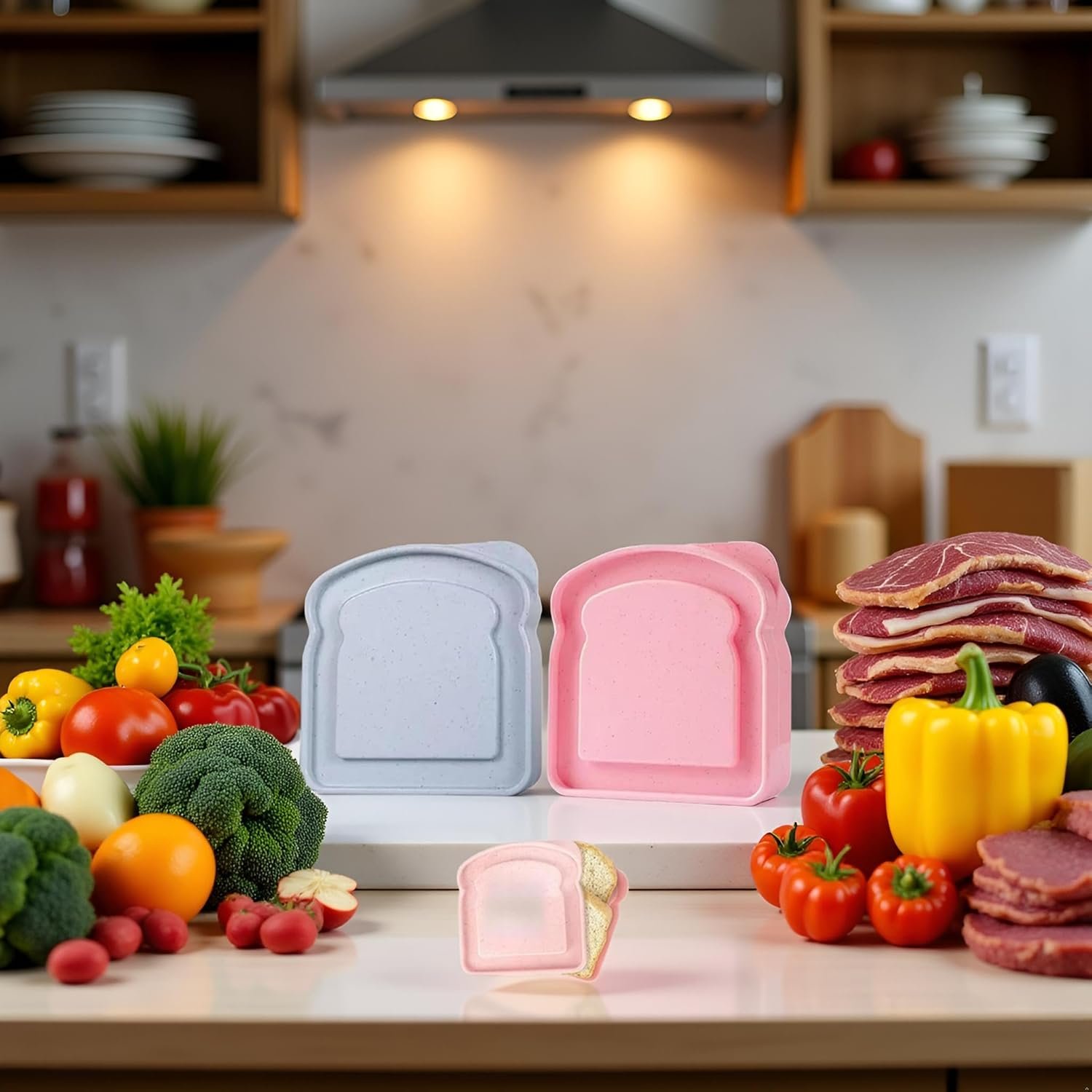 Großhandel Sandwichbehälter in Toastform, 1 Stück in zufälliger Farbe, Kunststoff-Lunchbox für Erwachsenen mit individuellem Logo, ideal als Frühstücks- und Snackaufbewahrung, für Mikrowelle geeignet, Bulk Lebensmittelcontainer.