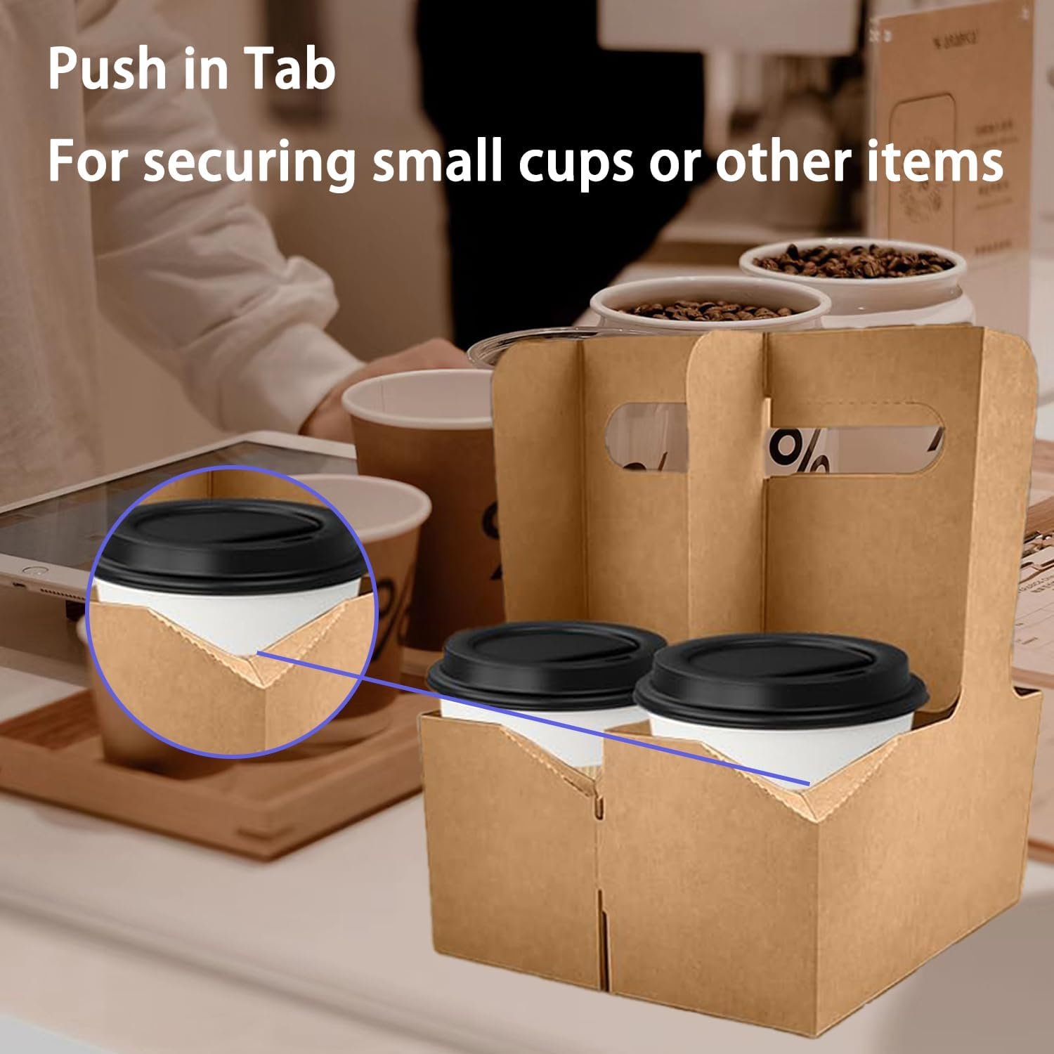 Großhandel 20er Pack faltbare Getränketräger für 2 Becher mit Griffen, ideal für die Lieferung von heißen und kalten Getränken, OEM Cup Carrier für Nahrungslieferung und Take-Out, braun