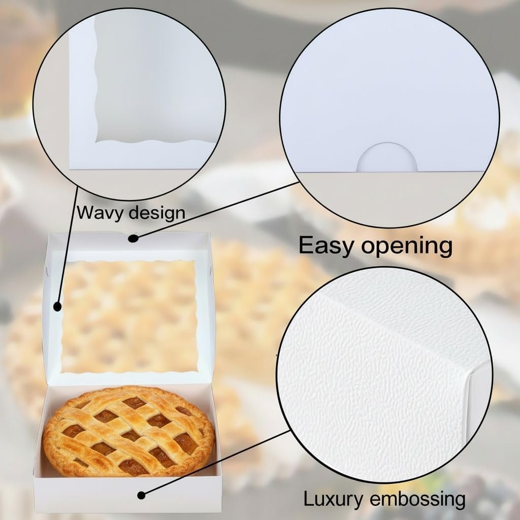 Großhandel 50 Stück weiße Bäckerei-Boxen 9x9x2,5 Zoll - für Cookies, Pie, Schokoladenüberzogene Erdbeeren, zerbrechliche Herzen, Charcuterie-Boxen mit individuellem Logo für Valentinstag & Weihnachten, vom Hersteller in Großmenge.