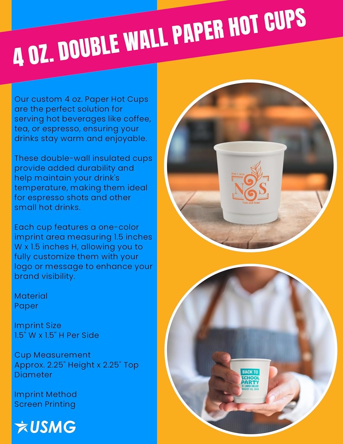 Großhandel individuelle Logo 4 Oz. Doppelwandige Pappbecher für heiße und kalte Getränke, Hersteller von benutzerdefinierten Kaffeetassen für Wasserautomaten, Partys oder Markenpromotion (Menge 100)