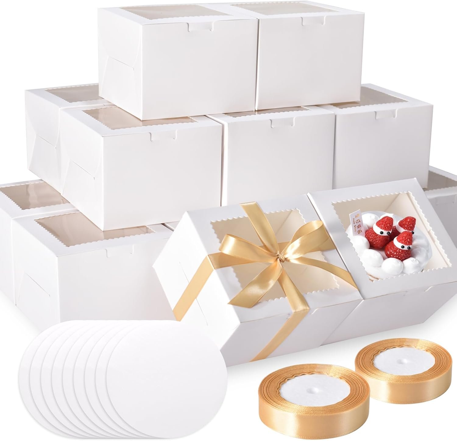 Großhandel 40 Stück 8x8x5 Zoll Kuchenboxen mit Fenster und Cake Boards, individuelle Logooptionen für die Eigenmarke, Cajas Pasteles quadratische Kartonbehälter für Weihnachten und Erntedankfest. Hersteller für Großmenge verfügbar.