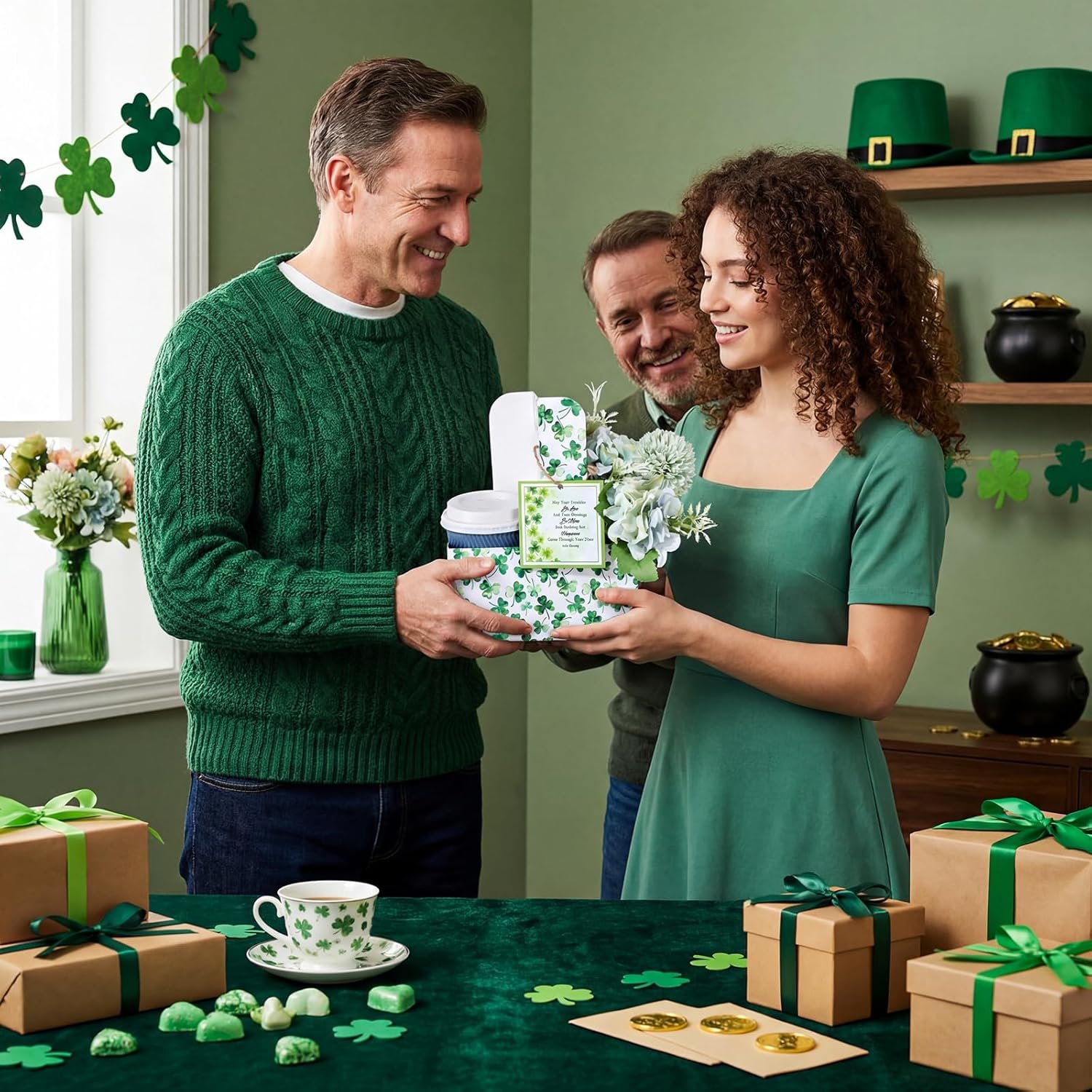 Großhandel 12er Set Träger für 2 Tassen mit Griff für St. Patrick's Day, Hersteller von beschichteten Kraftpapierhaltern, individuell bedruckbar, für kalte und heiße Getränke, ideal für Partybedarf