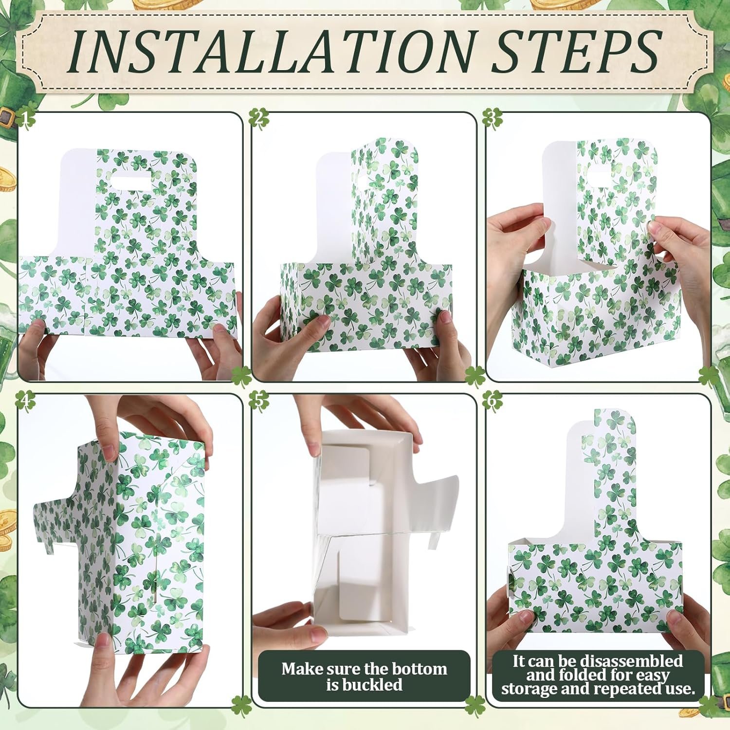 Großhandel 12er Set Träger für 2 Tassen mit Griff für St. Patrick's Day, Hersteller von beschichteten Kraftpapierhaltern, individuell bedruckbar, für kalte und heiße Getränke, ideal für Partybedarf