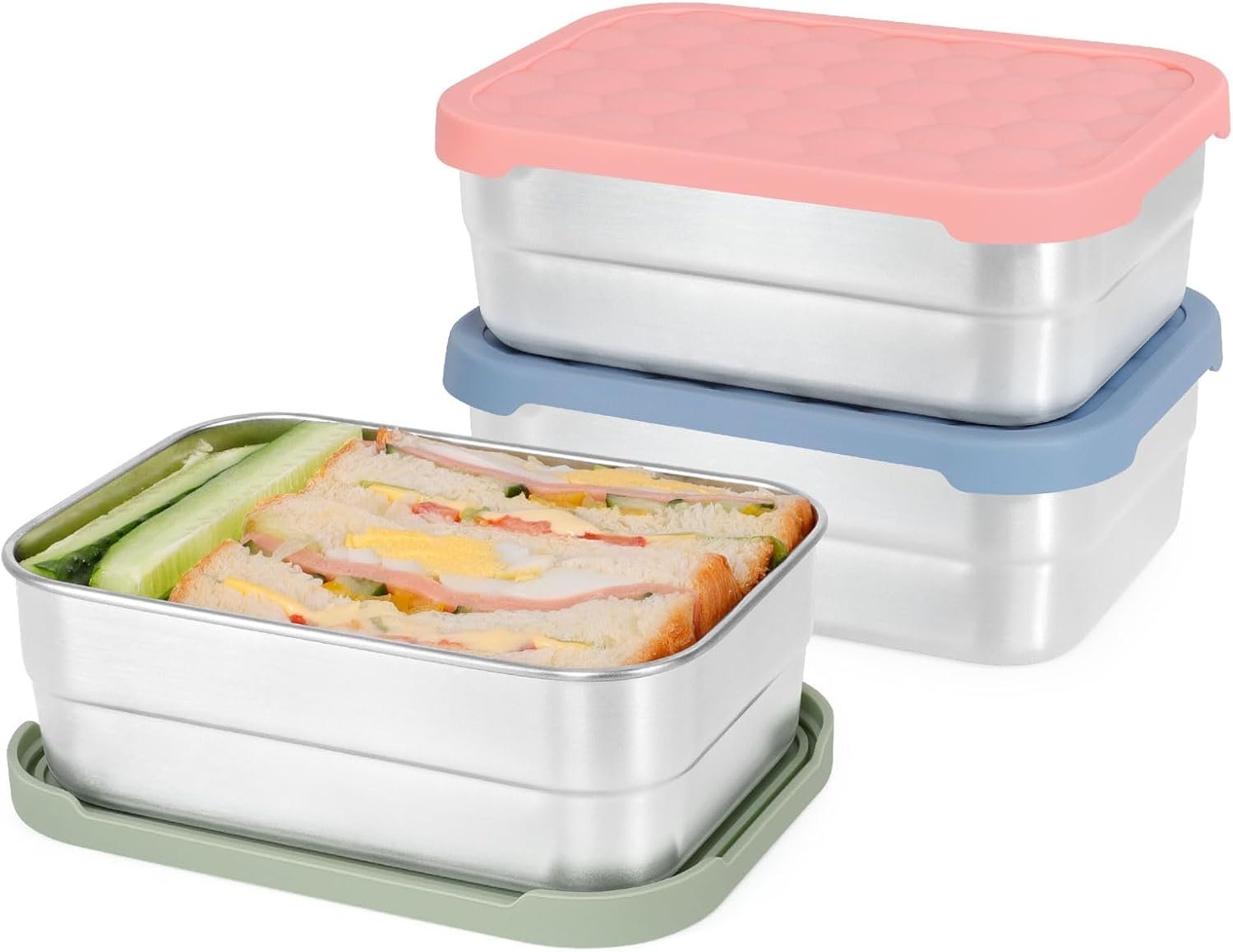 Großhandel 3-Pack Bento Lunch Box, 720ml Edelstahl Lebensmittelbehälter mit Silikondeckeln, wiederverwendbarer, auslaufsicherer Meal Prep Container für Sandwiches und Snacks, individuell bedruckbares Logo, Zubehör für Hersteller. Großhandel 3-Pack Bento Lunch Box, 720ml Edelstahl Lebensmittelbehälter mit Silikondeckeln, wiederverwendbarer, auslaufsicherer Meal Prep Container für Sandwiches und Snacks, individuell bedruckbares Logo, Zubehör für Hersteller.