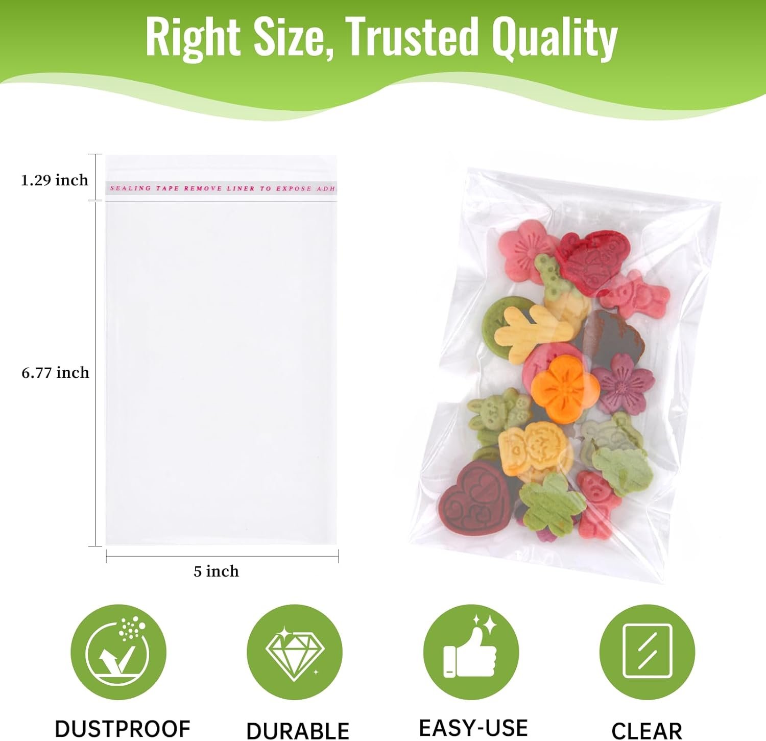 Großhandel 200 Stück klar 5×7 Zoll selbstklebende Zellophanbeutel für Lebensmittel, Resealable transparente Verpackungen für Snacks, Süßigkeiten und Kekse, individuell bedruckte Treat Wrappers für Hochzeiten und Geburtstagsfeiern, Hersteller, Eigenmarke.