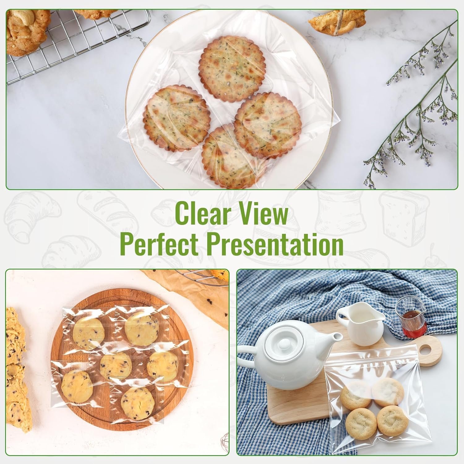 Großhandel 200 Stück klar 5×7 Zoll selbstklebende Zellophanbeutel für Lebensmittel, Resealable transparente Verpackungen für Snacks, Süßigkeiten und Kekse, individuell bedruckte Treat Wrappers für Hochzeiten und Geburtstagsfeiern, Hersteller, Eigenmarke.