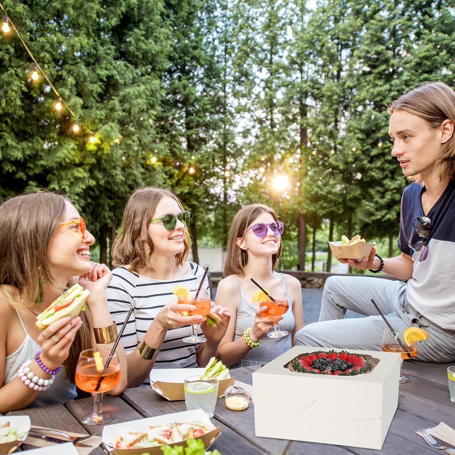 Großhandel 20 Stück Kuchenboxen, 12x12x6 Zoll weiße Backboxen mit Fenster, Einweg Kuchenbehälter für Valentinstag, Muttertag, OEM, Bulk, Patisserie, Kekse