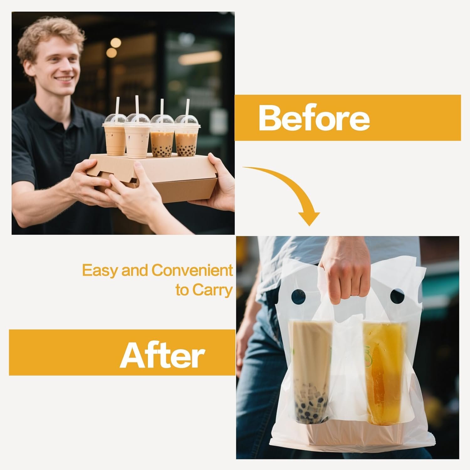 Großhandel 250 Stück Tragbare Trinkbeutel, 2 Tassen Kunststoffverpackung für Getränke, Trägerhalter für Kaffee und Saft, 11,8 x 3 x 11 Zoll - Klar, Individuelles Logo, OEM Hersteller