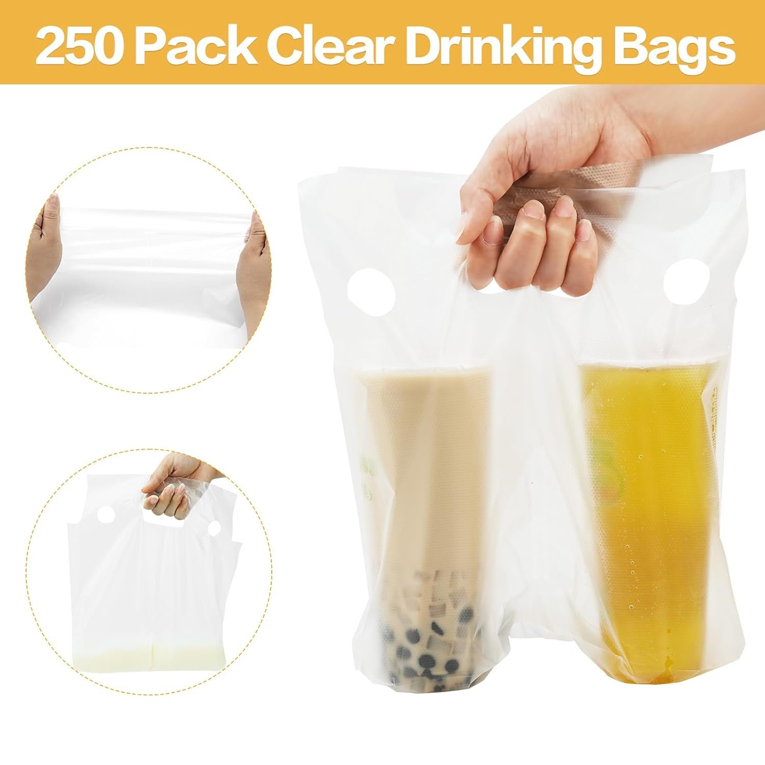 Großhandel 250er Pack tragbare Beutel für Getränke, 2 Tassen Kunststoffverpackung, Halter für Lieferung von Kaffee, Saft, individueller Logo-Druck, 11,8 x 3 x 11 Zoll - Transparent, Herstellerqualität