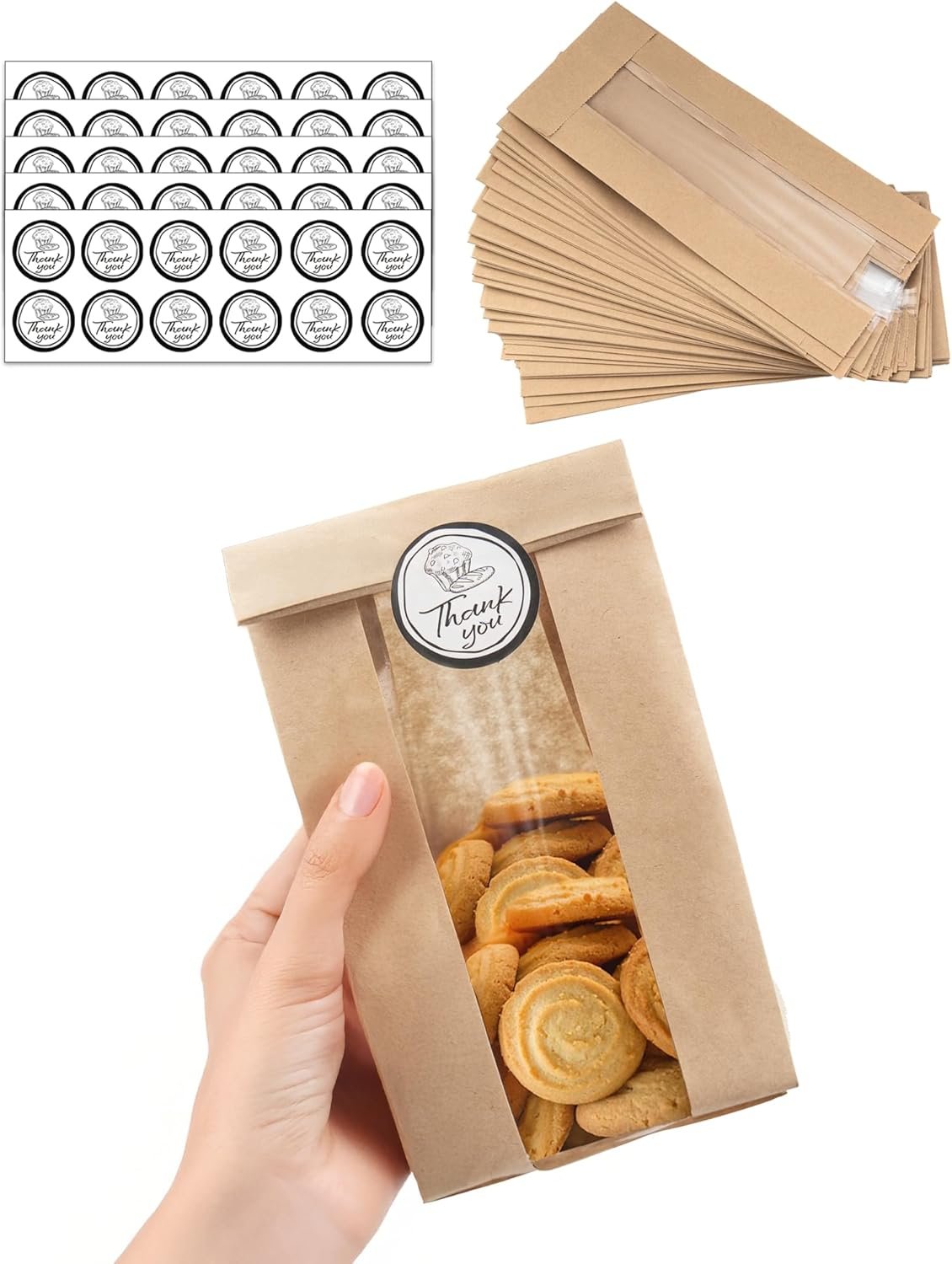 Großhandel 50 Stück kleine Keksbeutel mit Siegel, 3,5"x 2,3"x 7,5" Kraftpapierbeutel für Snacks, Cupcakes und Kaffeebohnen, individueller Logoaufkleber, Hersteller für Cookie-Verpackungen