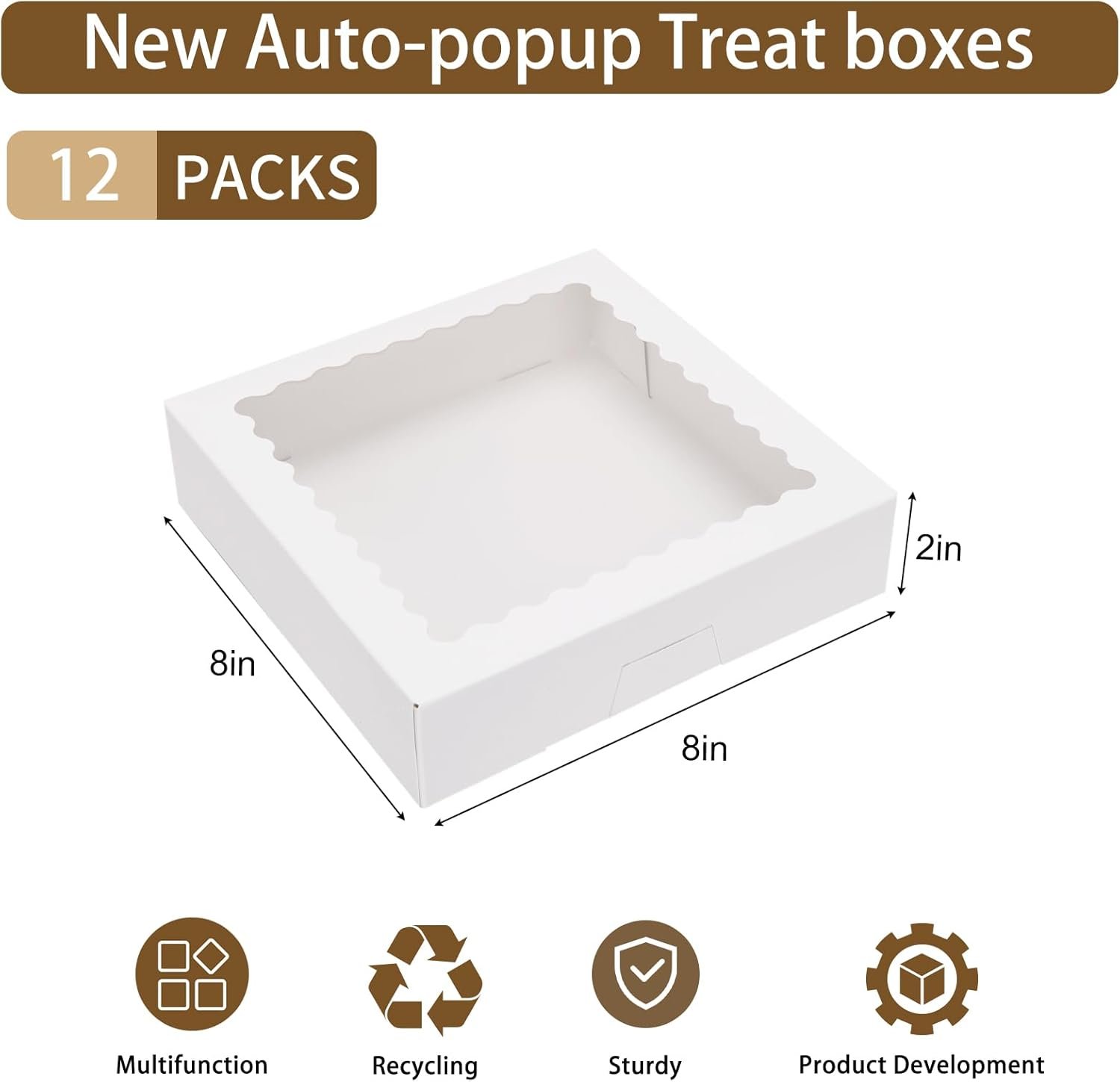 Großhandel 12 Stück 8x8x2 Zoll Auto-Popup-Kekse mit Fenster, weiße Verpackungen für Schokolade, Erdbeeren, Donuts, Desserts, Gebäck, Individuelles Logo, Hersteller für Großmenge. Großhandel 12 Stück 8x8x2 Zoll Auto-Popup-Kekse mit Fenster, weiße Verpackungen für Schokolade, Erdbeeren, Donuts, Desserts, Gebäck, Individuelles Logo, Hersteller für Großmenge.