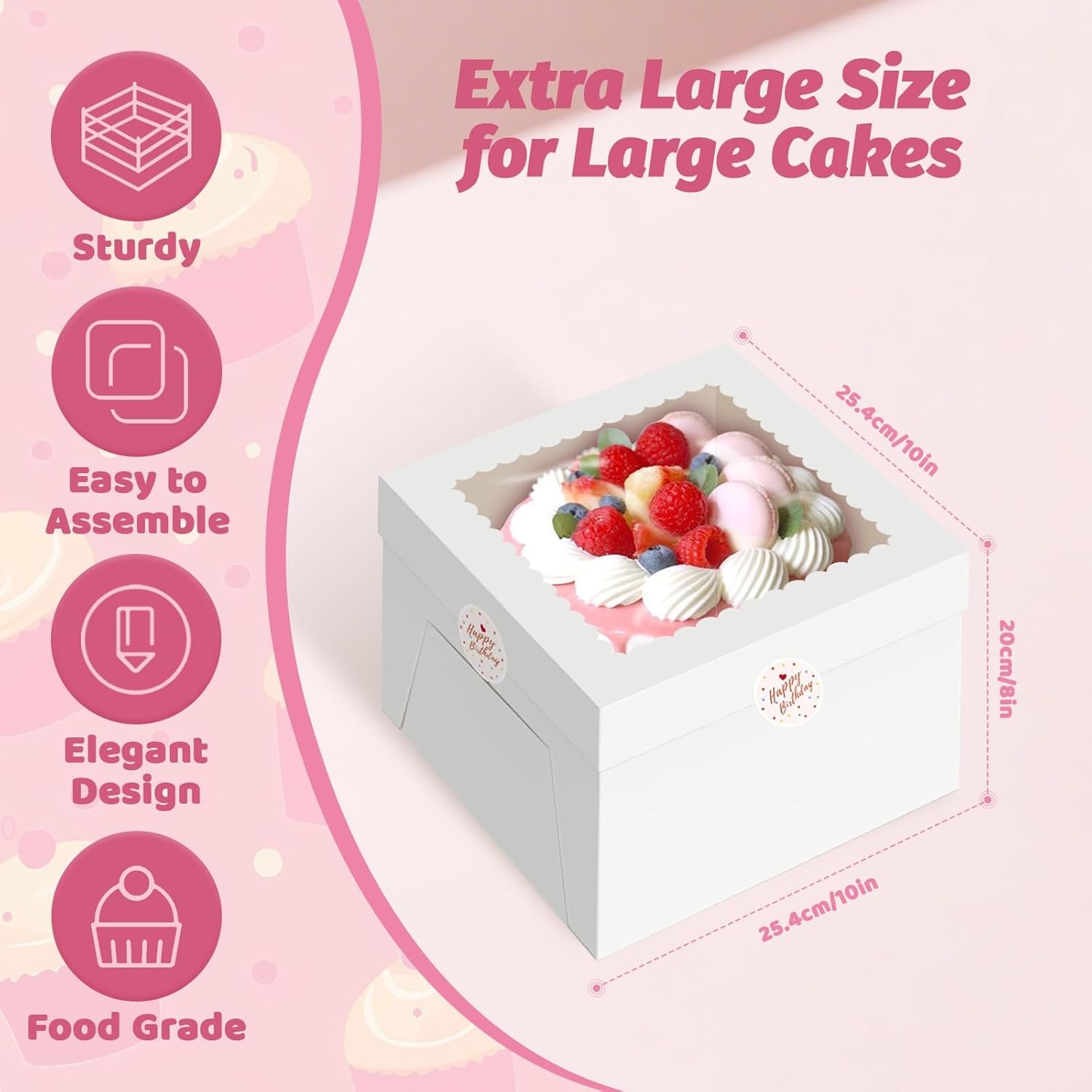 Großhandel 15 Stück Kuchenboxen, 10x10x8 Zoll hohe Kuchenbox mit Fenster, weiße Bäckereiboxen für Cookies, individualisiertes Logo, Bäckereiboxen mit Aufklebern, Treat Boxes für Torte, Macarons, Donuts, Torten, Kekse, Hochzeit, Geburtstag, Party, OEM Hersteller