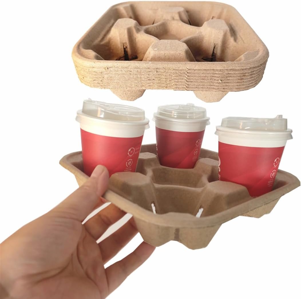 Großhandel 36er Packung tragbarer, kompostierbarer Becherträger aus biologisch abbaubarem Pulp-Fasermaterial für heiße und kalte Getränke, individueller Logo-Druck möglich, zuverlässiger Hersteller für Restaurants, Cafés und Food Delivery.