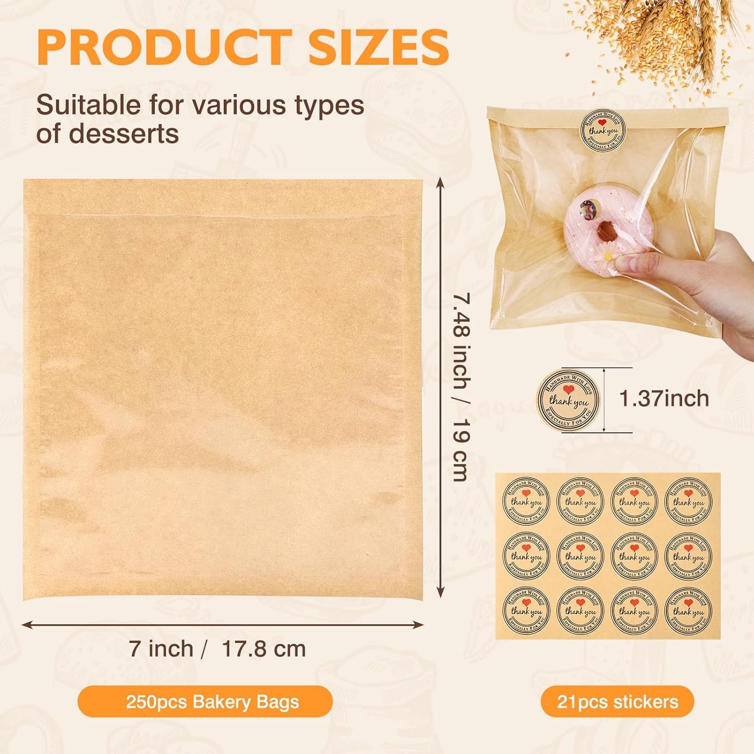 Großhandel 250 Stück Cookie-Tüten mit Versiegelung, 7,5 x 7,1 Zoll Backtüten, hitzebeständige, ölfeste Papierverpackung für Snacks und Brot mit eigenen Aufklebern, Hersteller für individuelle Logos und Eigenmarken. Großhandel 250 Stück Cookie-Tüten mit Versiegelung, 7,5 x 7,1 Zoll Backtüten, hitzebeständige, ölfeste Papierverpackung für Snacks und Brot mit eigenen Aufklebern, Hersteller für individuelle Logos und Eigenmarken.