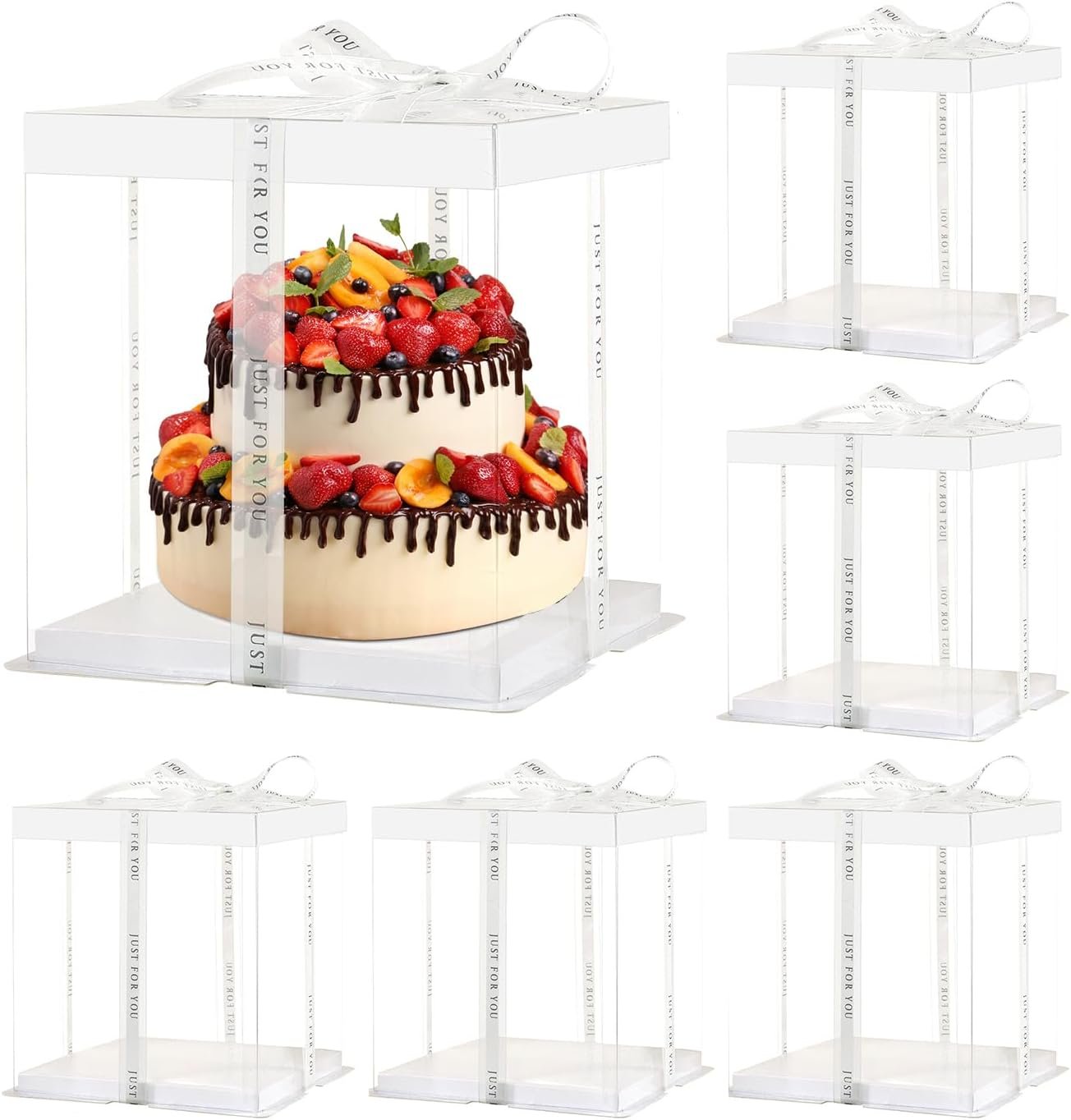 Großhandel Mehrlagige Tortenbox für 8" Kuchen, transparent mit weißem Deckel, 10" x 10" x 9", geeignet für das Backen und Präsentieren von Keksen, OEM, 6 Stück, Hersteller.