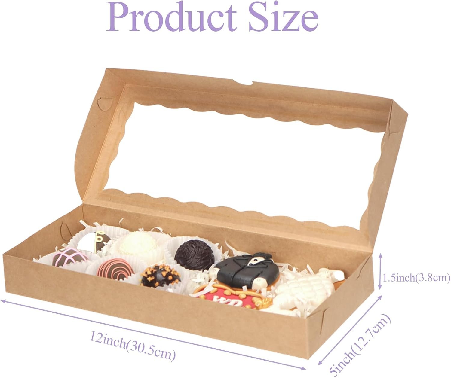 Großhandel 50 Stück 12x5x1,5 Zoll braune Verpackungen für Kekse mit Fenster, Macaron-Boxen, Trüffel-Boxen, Brownie-Boxen für individuelle Logos, Hersteller von Geschenkschachteln für Weihnachten, Valentinstag, Vatertag, Muttertag.