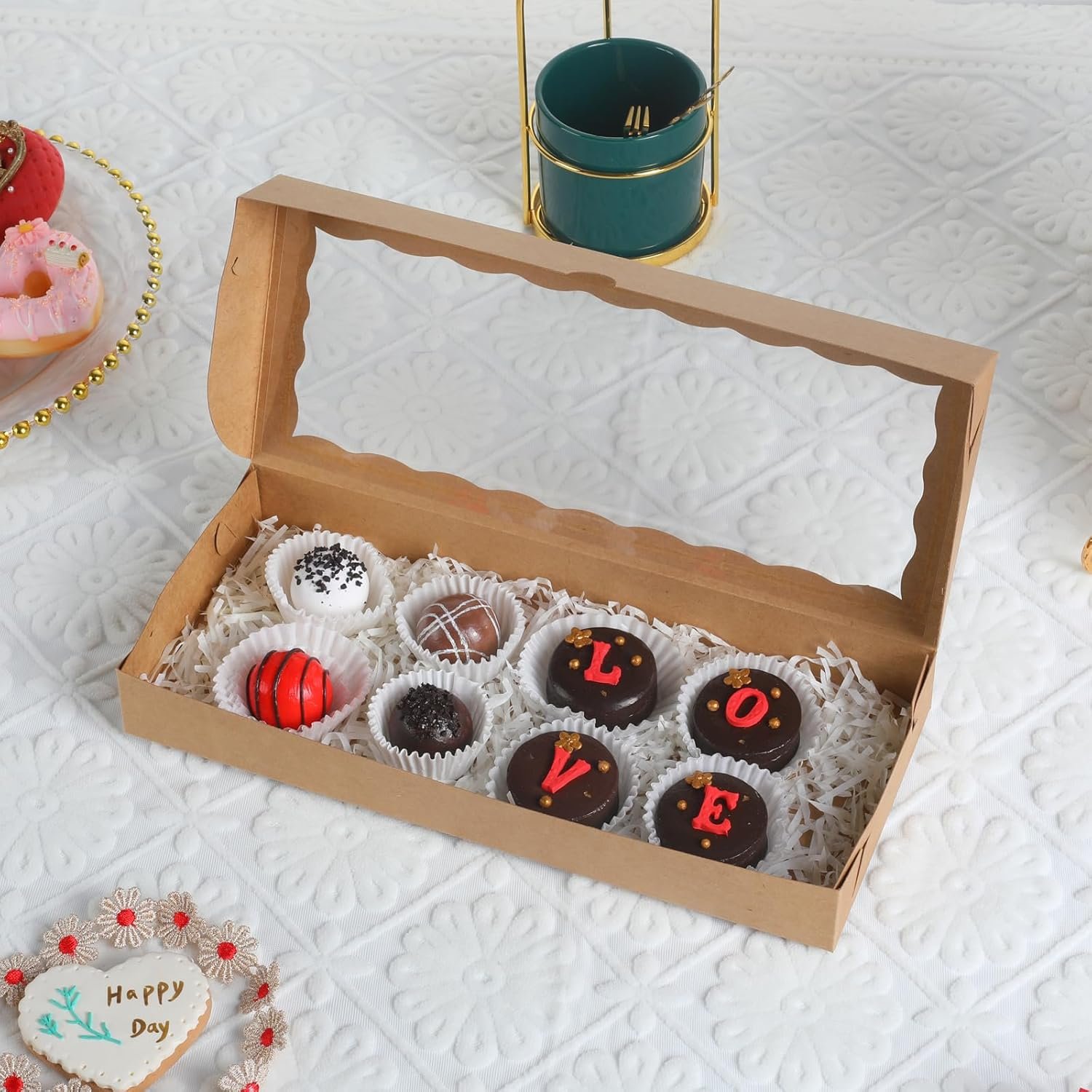 Großhandel 50 Stück 12x5x1,5 Zoll braune Verpackungen für Kekse mit Fenster, Macaron-Boxen, Trüffel-Boxen, Brownie-Boxen für individuelle Logos, Hersteller von Geschenkschachteln für Weihnachten, Valentinstag, Vatertag, Muttertag.