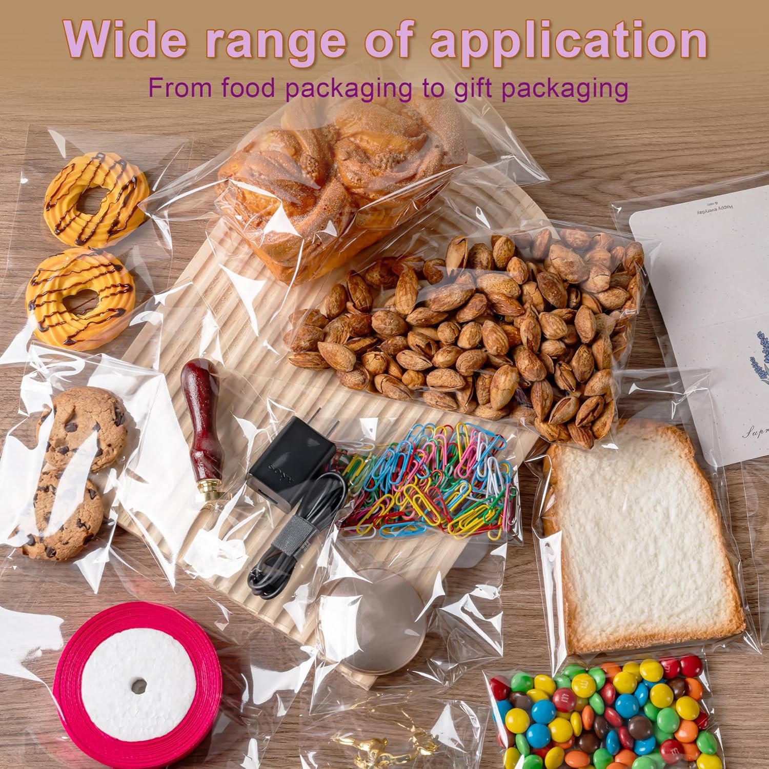 Großhandel Cellophan-Tüten 4x6 Zoll, 200 Stück, resealable Cookie-Tüten für Geschenke, Verpackungen von Süßigkeiten, Desserts, Bäckerei und Partygeschenken, individueller Druck, Fabriklieferungen, Bulk-Bestellungen.