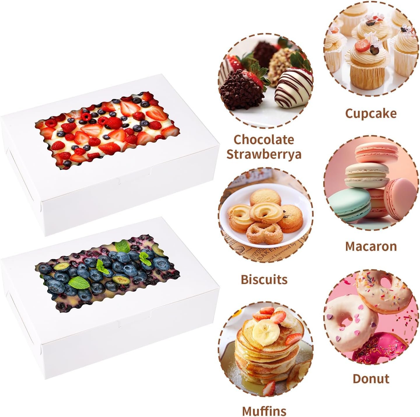 Großhandel 36 Stück große Bakery-Boxen 9x6x2,5 Zoll mit Fenster für Pies, Schokolade, Erdbeeren, Muffins, Donuts, Gebäck und Desserts, Individuelles Logo, OEM, Bulk