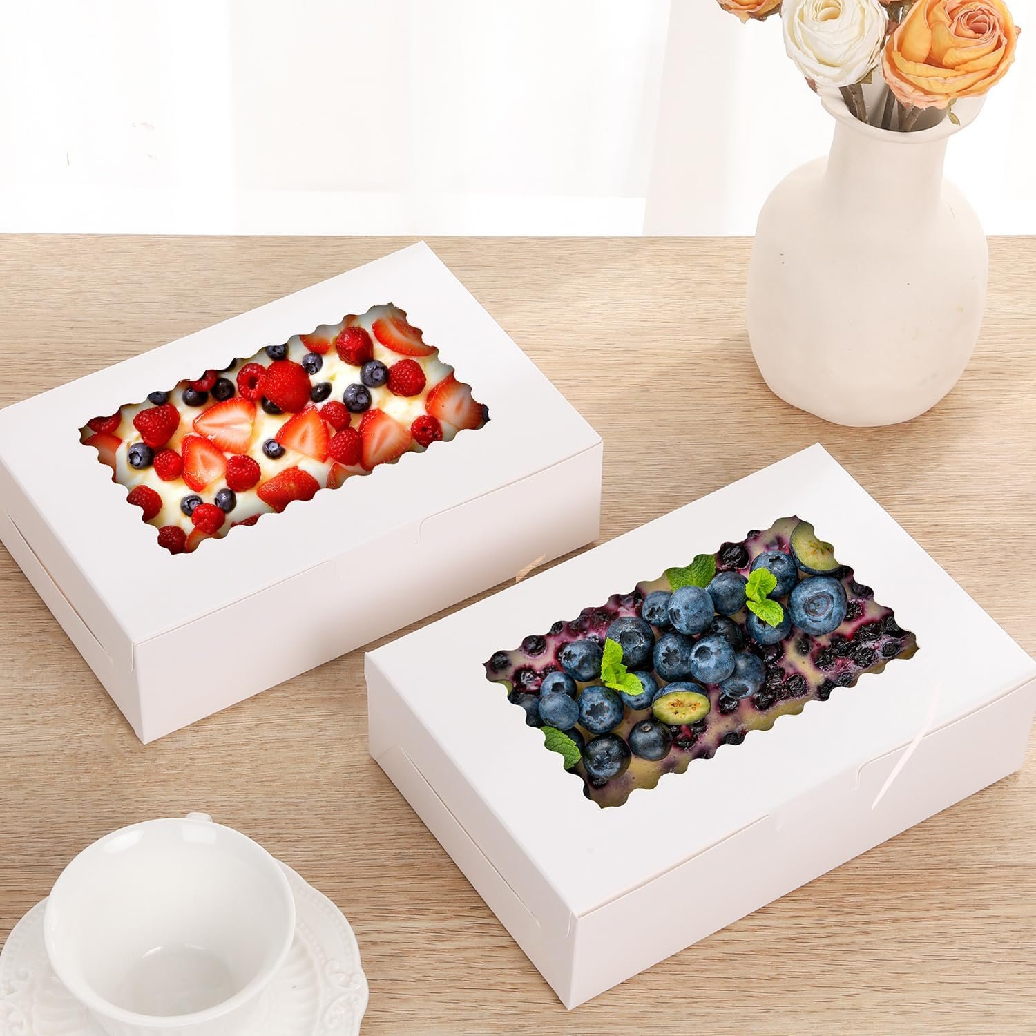 Großhandel 36 Stück große Bakery-Boxen 9x6x2,5 Zoll mit Fenster für Pies, Schokolade, Erdbeeren, Muffins, Donuts, Gebäck und Desserts, Individuelles Logo, OEM, Bulk