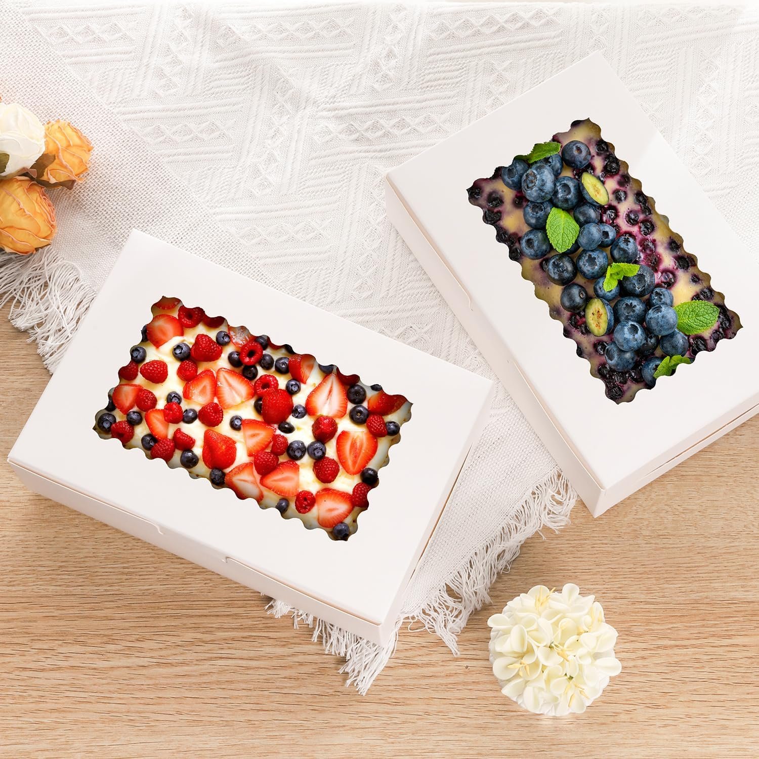 Großhandel 36 Stück große Bakery-Boxen 9x6x2,5 Zoll mit Fenster für Pies, Schokolade, Erdbeeren, Muffins, Donuts, Gebäck und Desserts, Individuelles Logo, OEM, Bulk