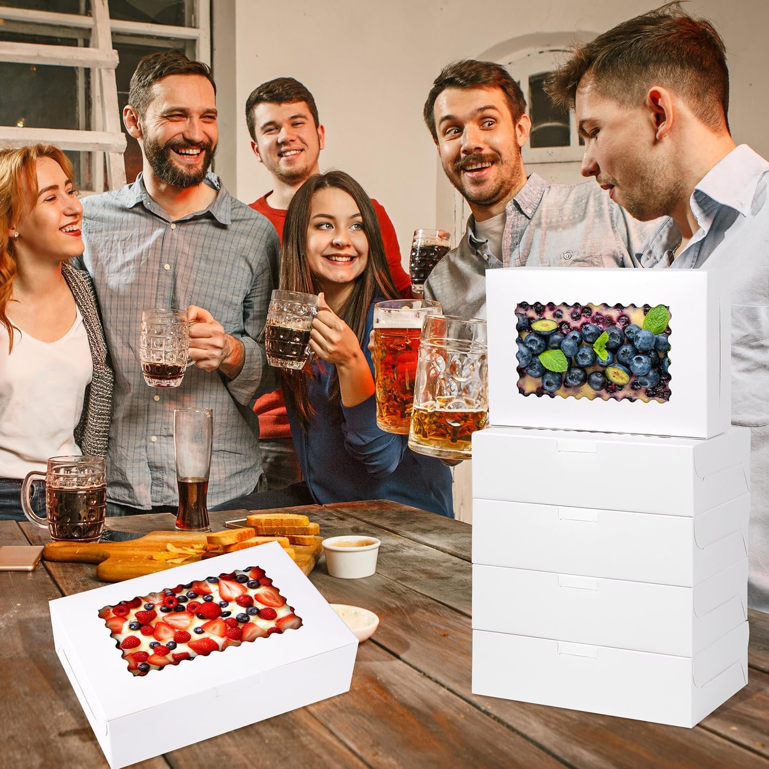 Großhandel 36 Stück große Bakery-Boxen 9x6x2,5 Zoll mit Fenster für Pies, Schokolade, Erdbeeren, Muffins, Donuts, Gebäck und Desserts, Individuelles Logo, OEM, Bulk